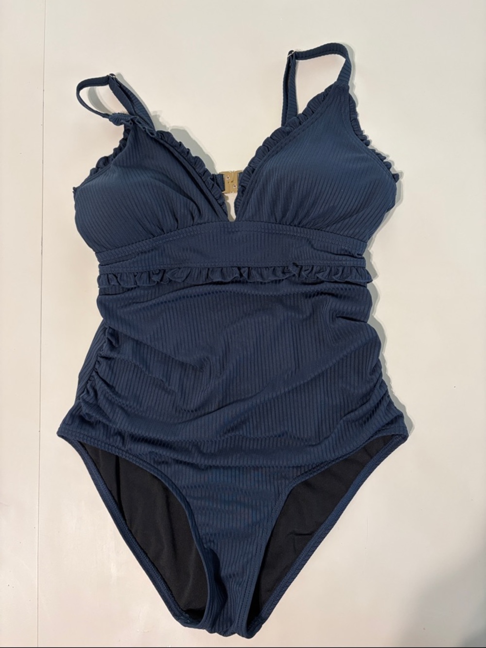 Ribbed Navy Ruffle One-Piece Swimsuit